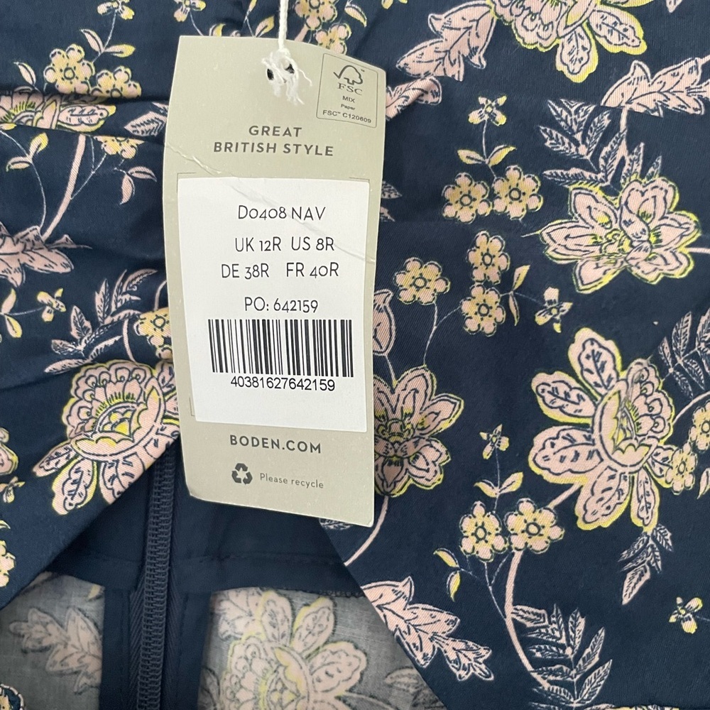 Boden Navy Floral Keyhole Cut Out Mini Dress with Puff Sleeves Size 8R US - Picture 5 of 6